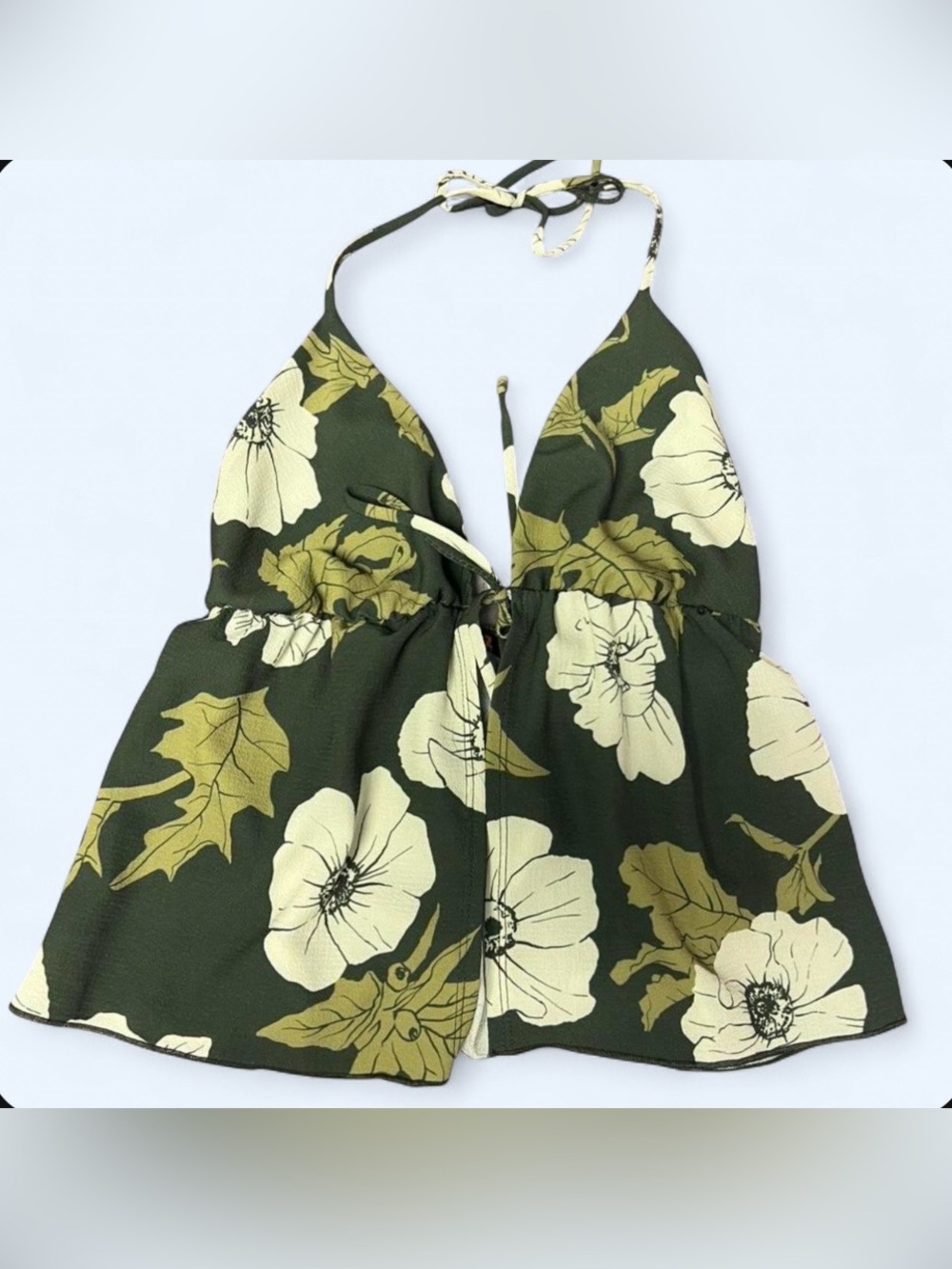 Luz Floral Halter Crop Top | Open Back Tie Neck Babydoll Cami Size M